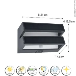 LED Wandlampe Solar Bewegungsmelder IP54 600 lm dimmbar