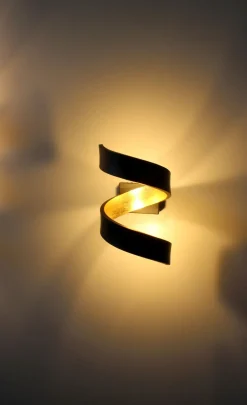 LED Wandlampe Spirale Schwarz Gold H:17 cm 3000 K 6 W