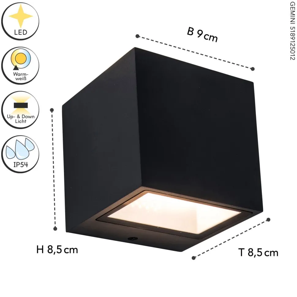 LED Wandlampe Up Down Schwarz B:8,5 cm IP54 850 lm 9 W