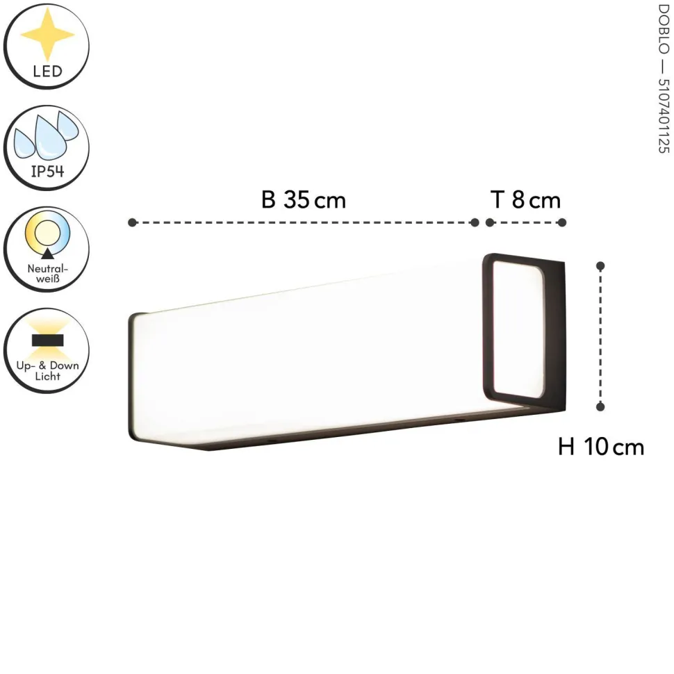 LED Wandleuchte Anthrazit Aluminium IP54 4000 K B:35 cm