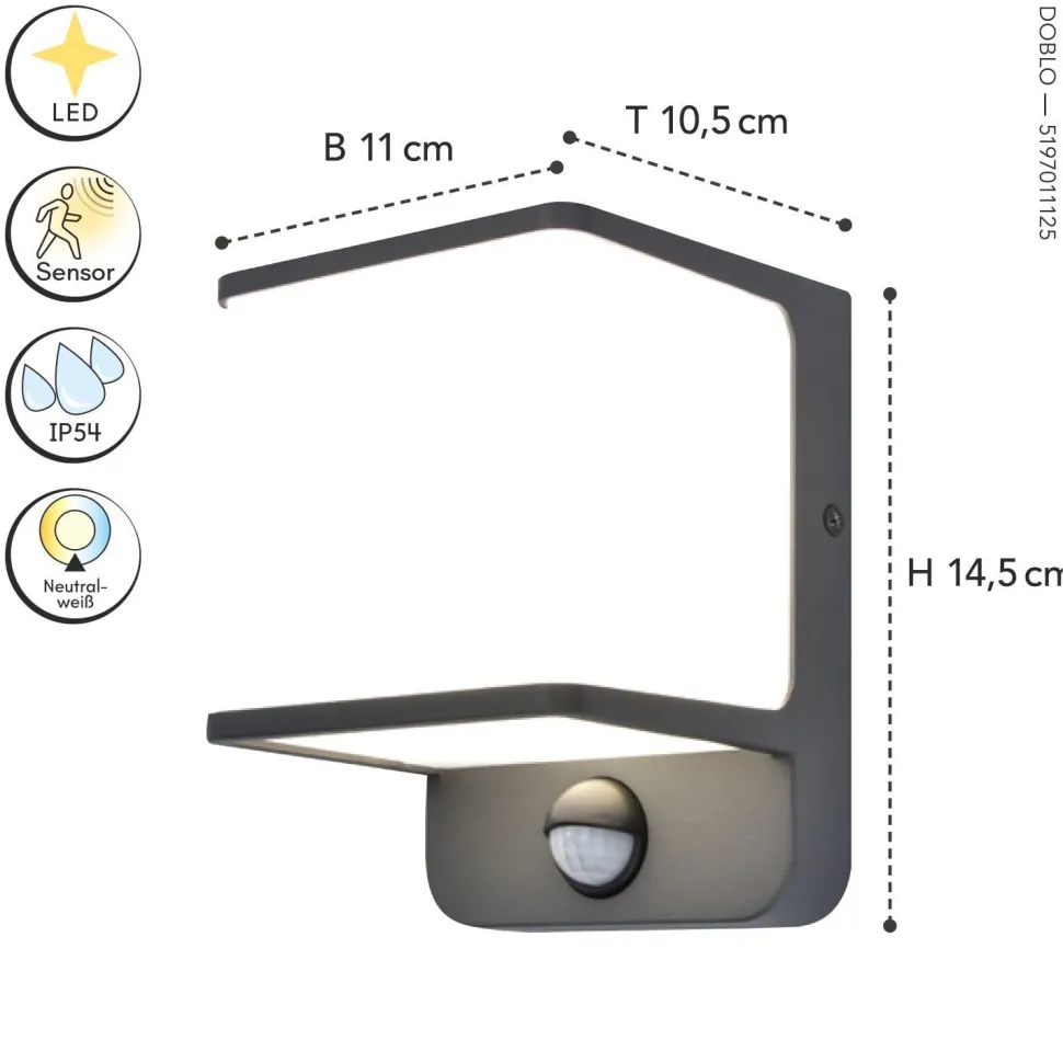 LED Wandleuchte Bewegungsmelder IP54 4000 K Aluminium