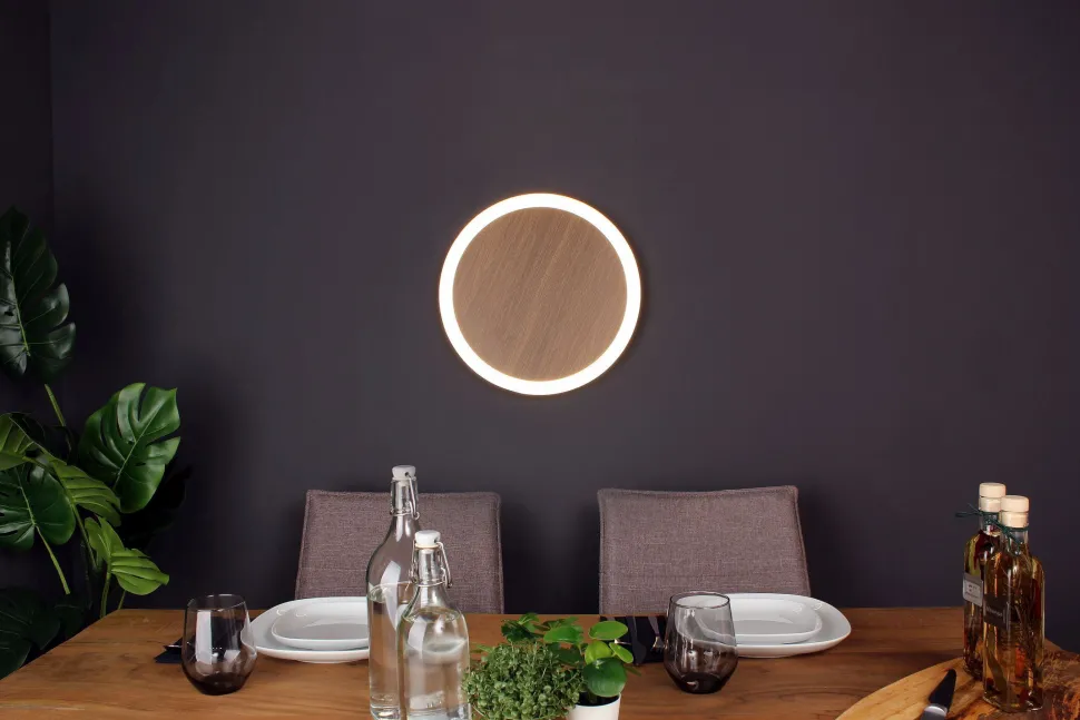 LED Wandleuchte Holz Schwarz rund Ø40 cm 3500 K dimmbar