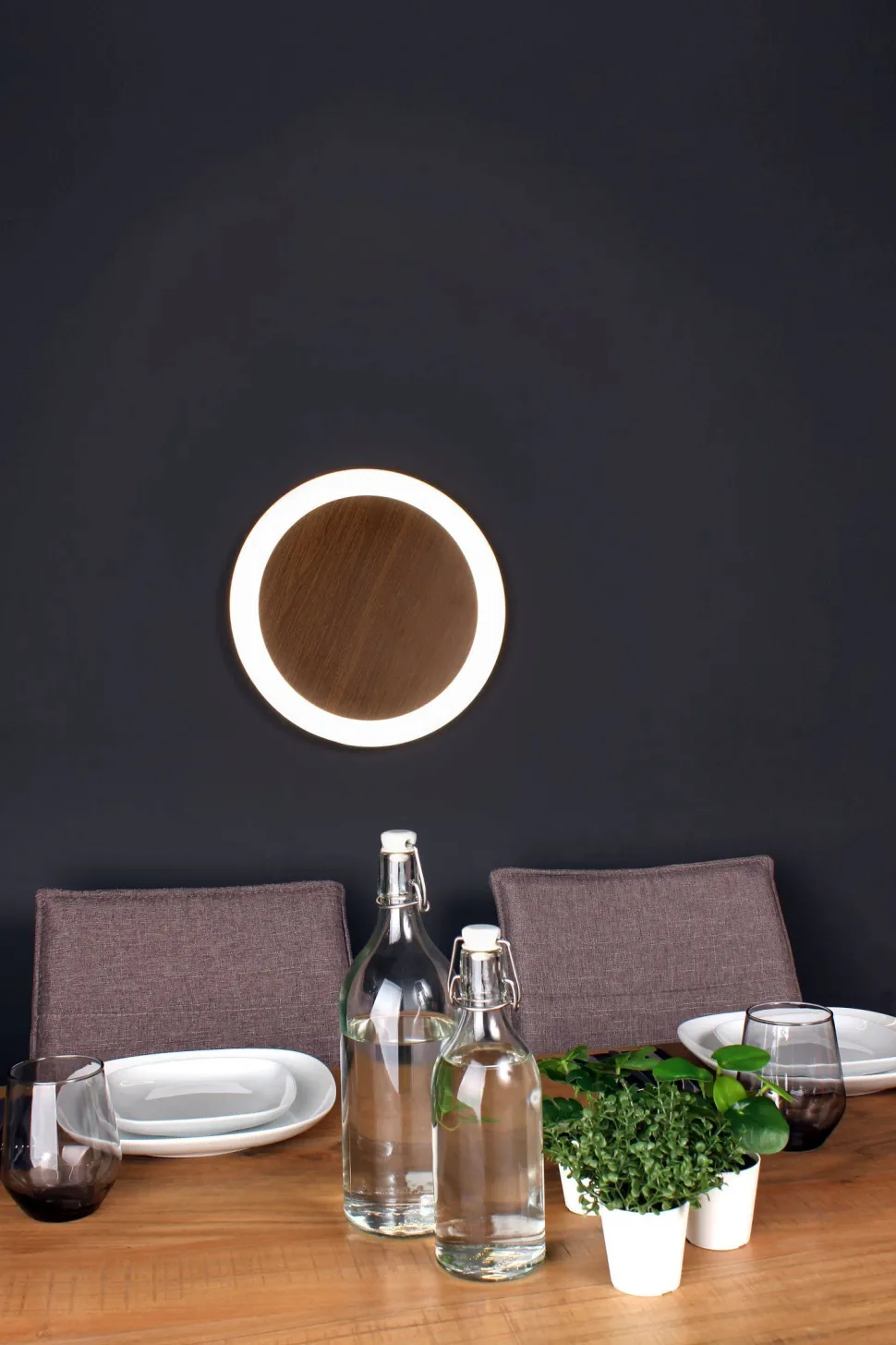 LED Wandleuchte Holz Schwarz rund Ø30 cm 3500 K dimmbar