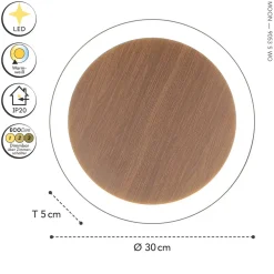 LED Wandleuchte Holz Schwarz rund Ø30 cm 3500 K dimmbar