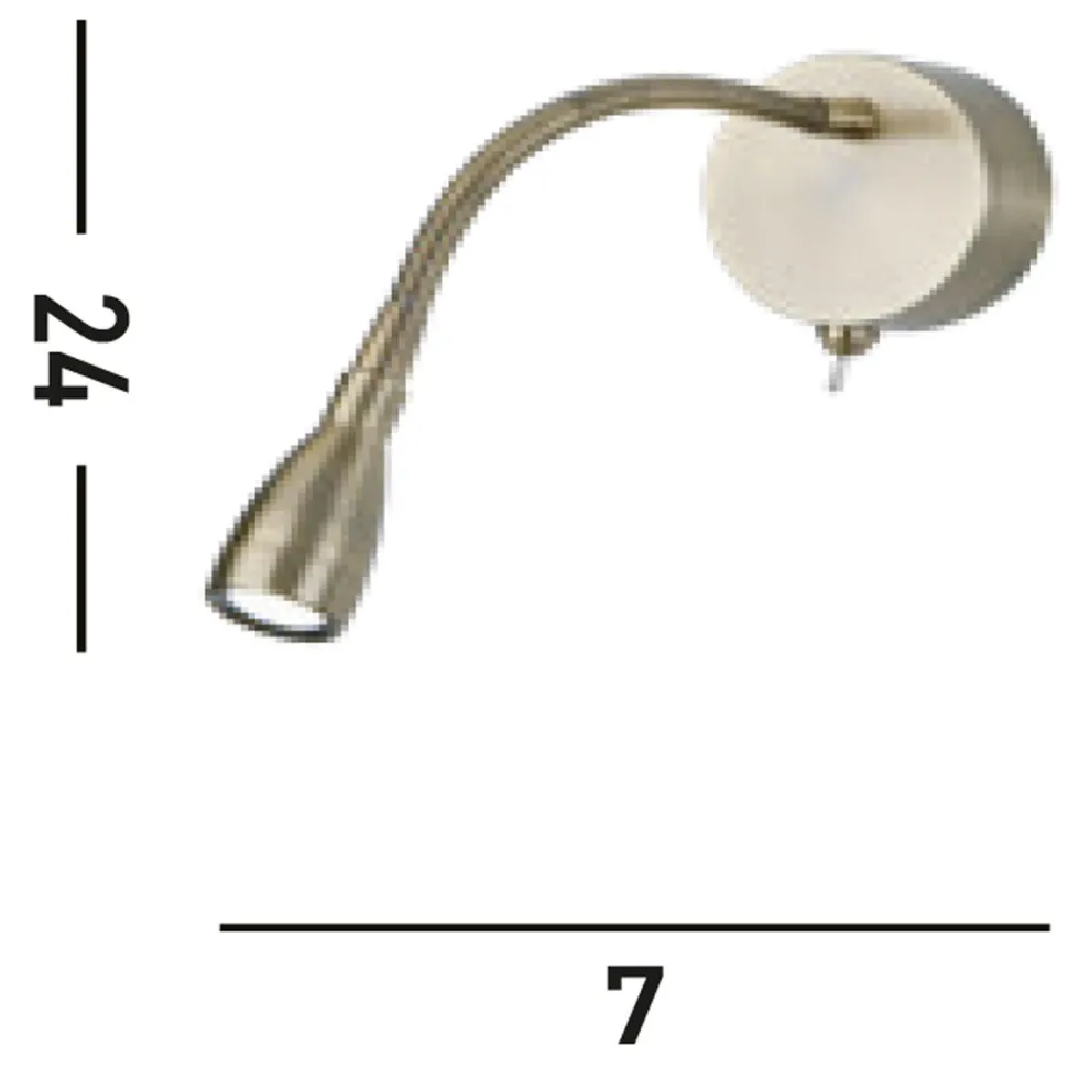 LED Wandspot mit Flexarm Schalter 1 W in Messing Antik