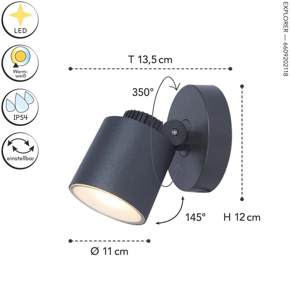 LED Wandstrahler Aluminium verstellbar IP54 3000 K 6 W