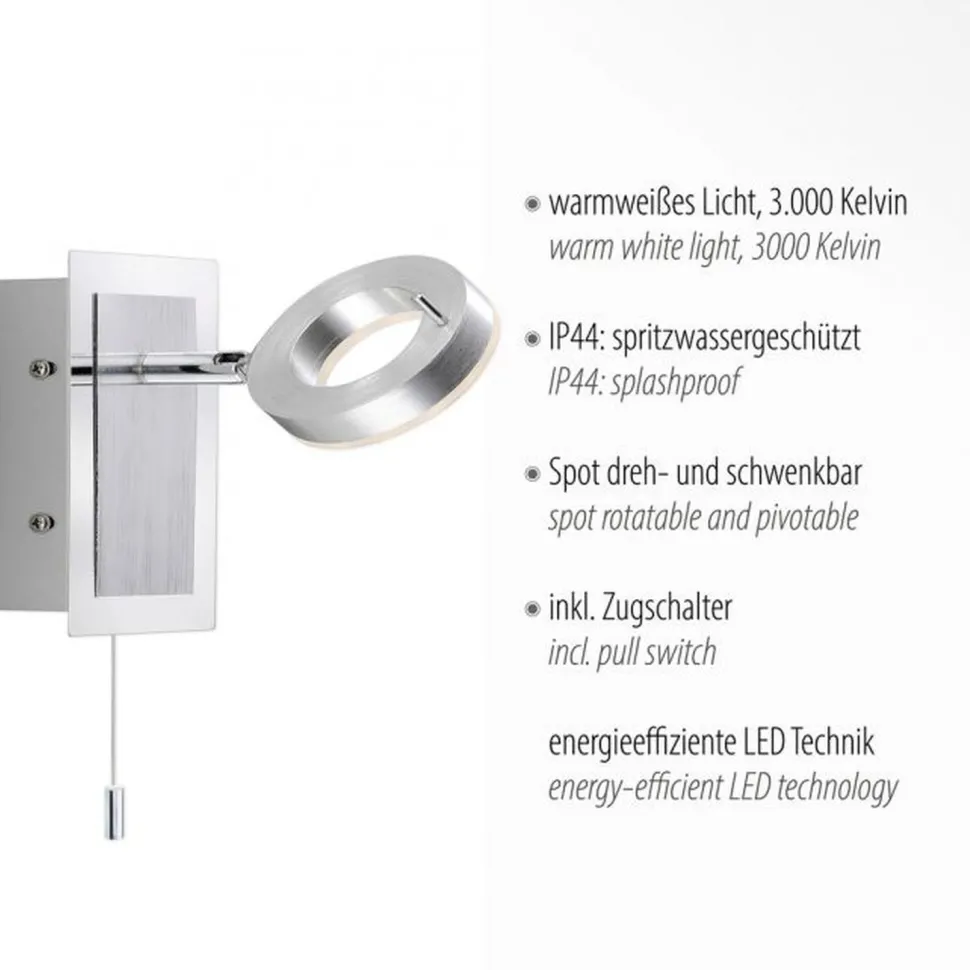 LED Wandstrahler Zugschalter IP44 flexibel in Aluminium