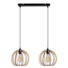 Längliche Hängelampe Holz Metall E27 2-flammig L:60 cm