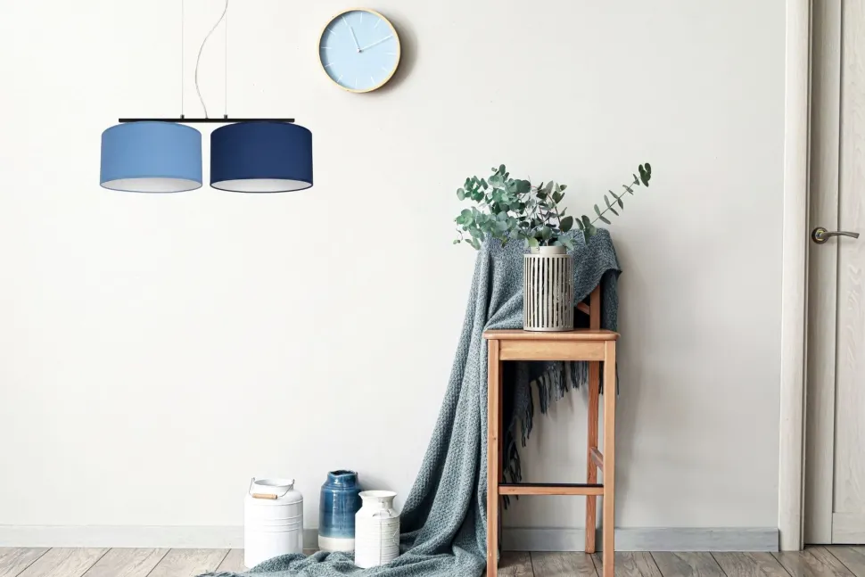 Längliche Hängelampe Stoff Schwarz Blau E27 L:70 cm