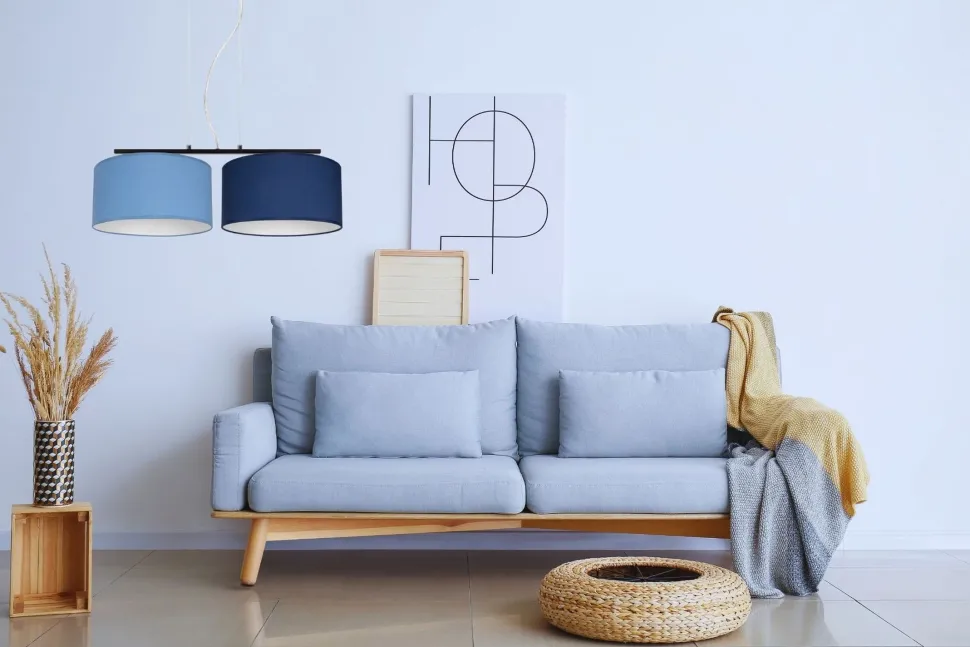 Längliche Hängelampe Stoff Schwarz Blau E27 L:70 cm