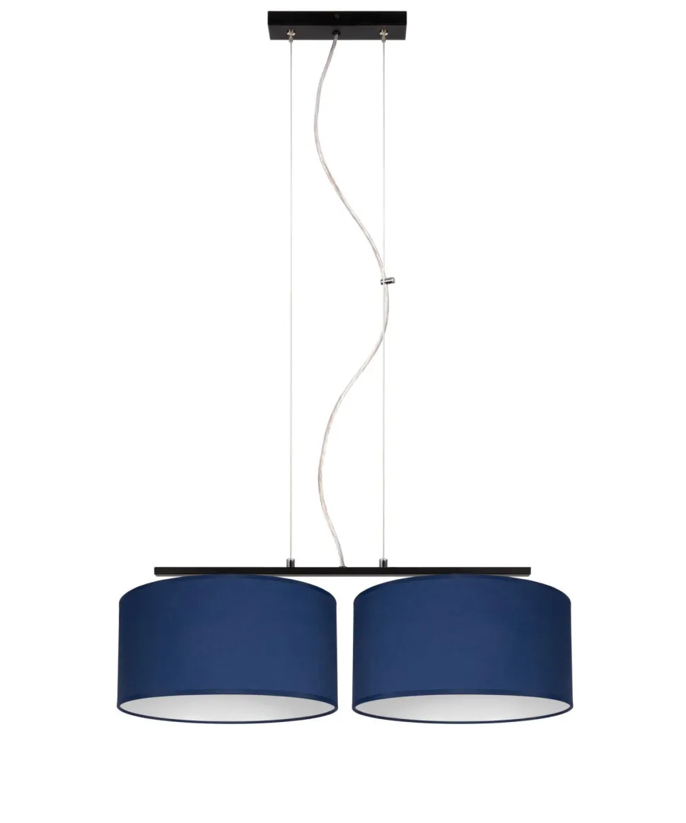 Längliche Hängeleuchte 2-flammig Stoff Schwarz Blau E27