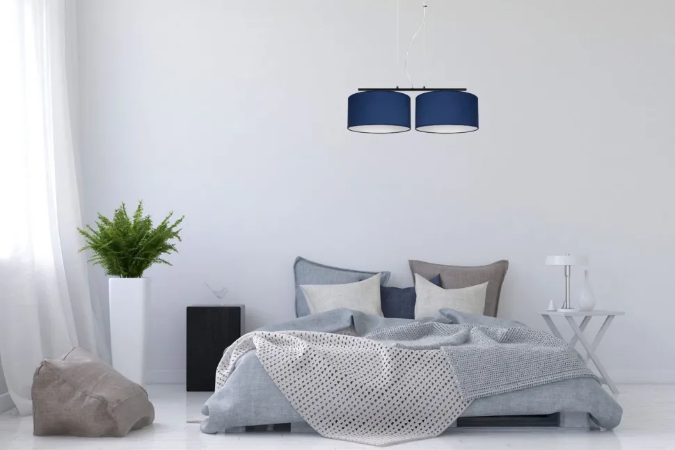 Längliche Hängeleuchte 2-flammig Stoff Schwarz Blau E27