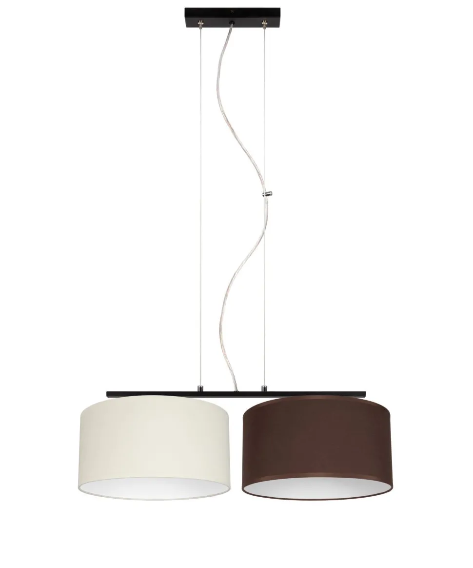 Längliche Hängeleuchte 2-flammig Stoff Ecru Braun E27