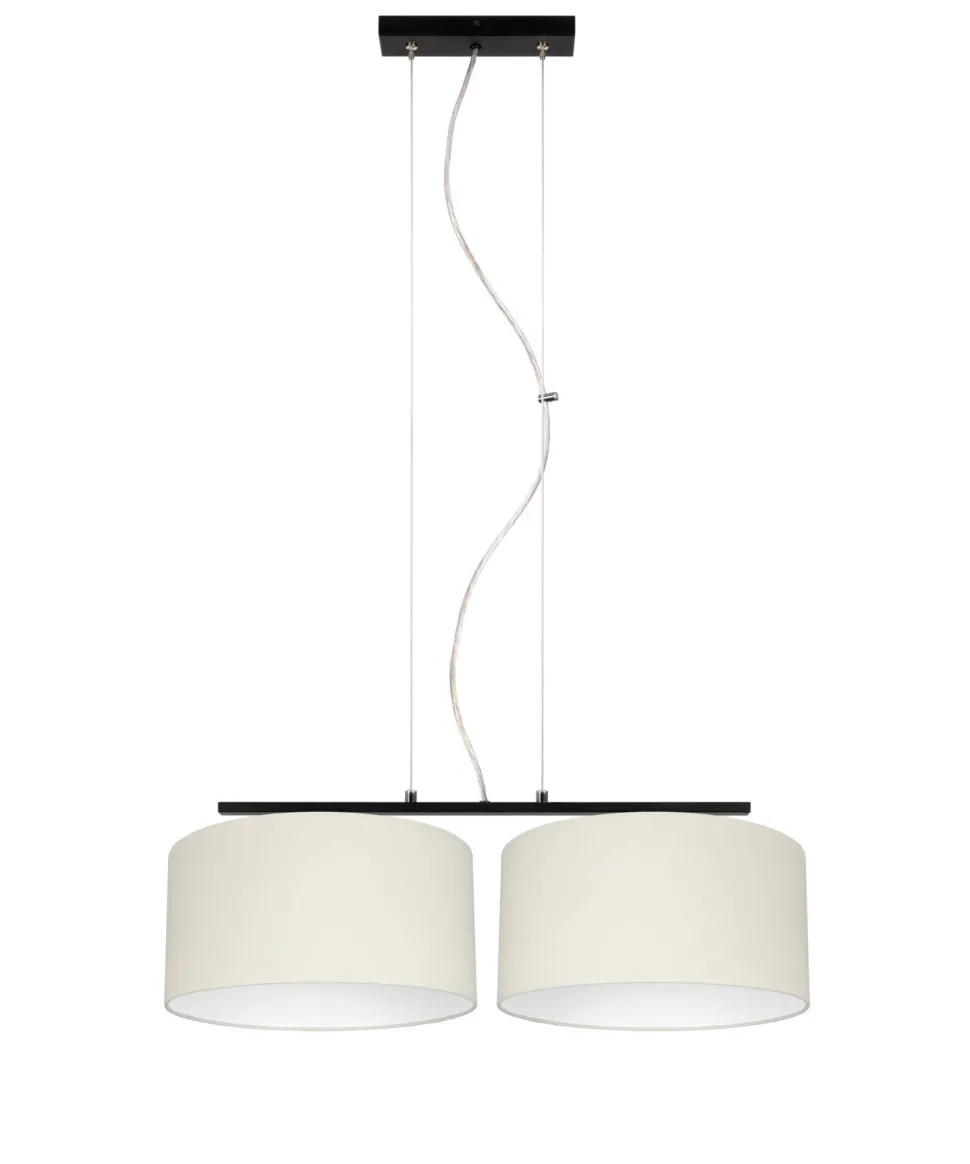 Längliche Hängeleuchte 2-flammig Stoff Schwarz Ecru E27