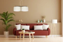 Längliche Hängeleuchte 2-flammig Stoff Schwarz Ecru E27