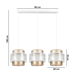 Längliche Pendelleuchte Stoff Metall E27 3-flmg 75 cm