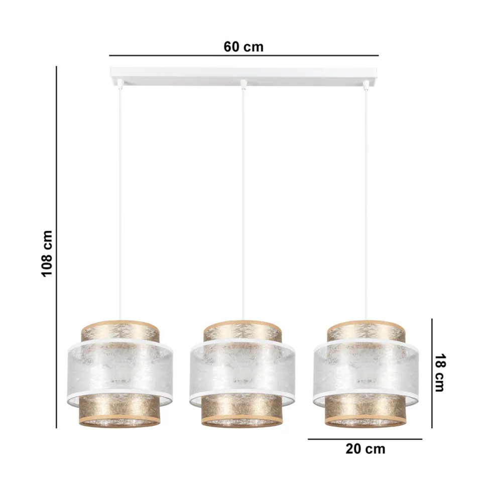 Längliche Pendelleuchte Stoff Metall E27 3-flmg 75 cm