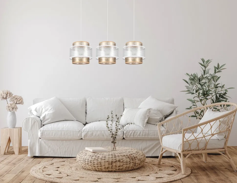 Längliche Pendelleuchte Stoff Metall E27 3-flmg 75 cm