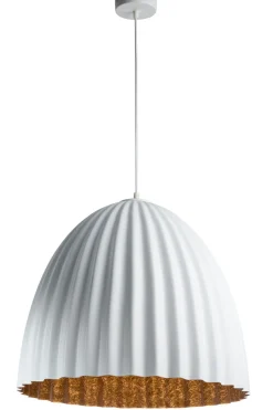 Loft Pendellampe Metall Weiß Kupfer Riffel E27 stylisch