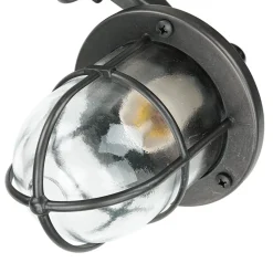 Maritime Außenlampe Schwarz antik IP64 E27 Riffelglas Messing