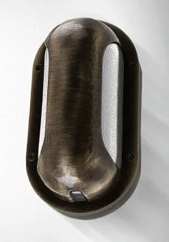 Maritime Wandlampe außen Messing Glas E27 IP64 H: 23 cm