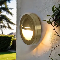 Messing Außenwandleuchte rund IP64 Ø14cm Maritim