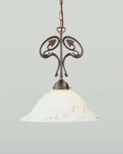 Messing Pendelleuchte Antik Glas in Marmor E27 Ø35 cm