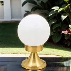 Messing Sockelleuchte Kugel Schirm H:25cm Ø15cm