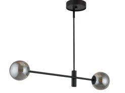 Metall Pendellampe Schwarz Glas Grau G9 2-flammig