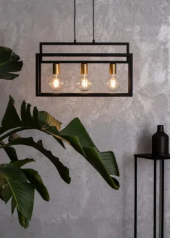 Metall Pendelleuchte Gold Schwarz L:45 cm E27 2-flammig