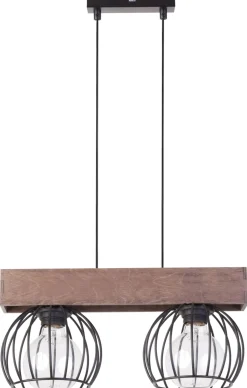 Metall Pendelleuchte Schwarz Holz Gitter E27 gemütlich