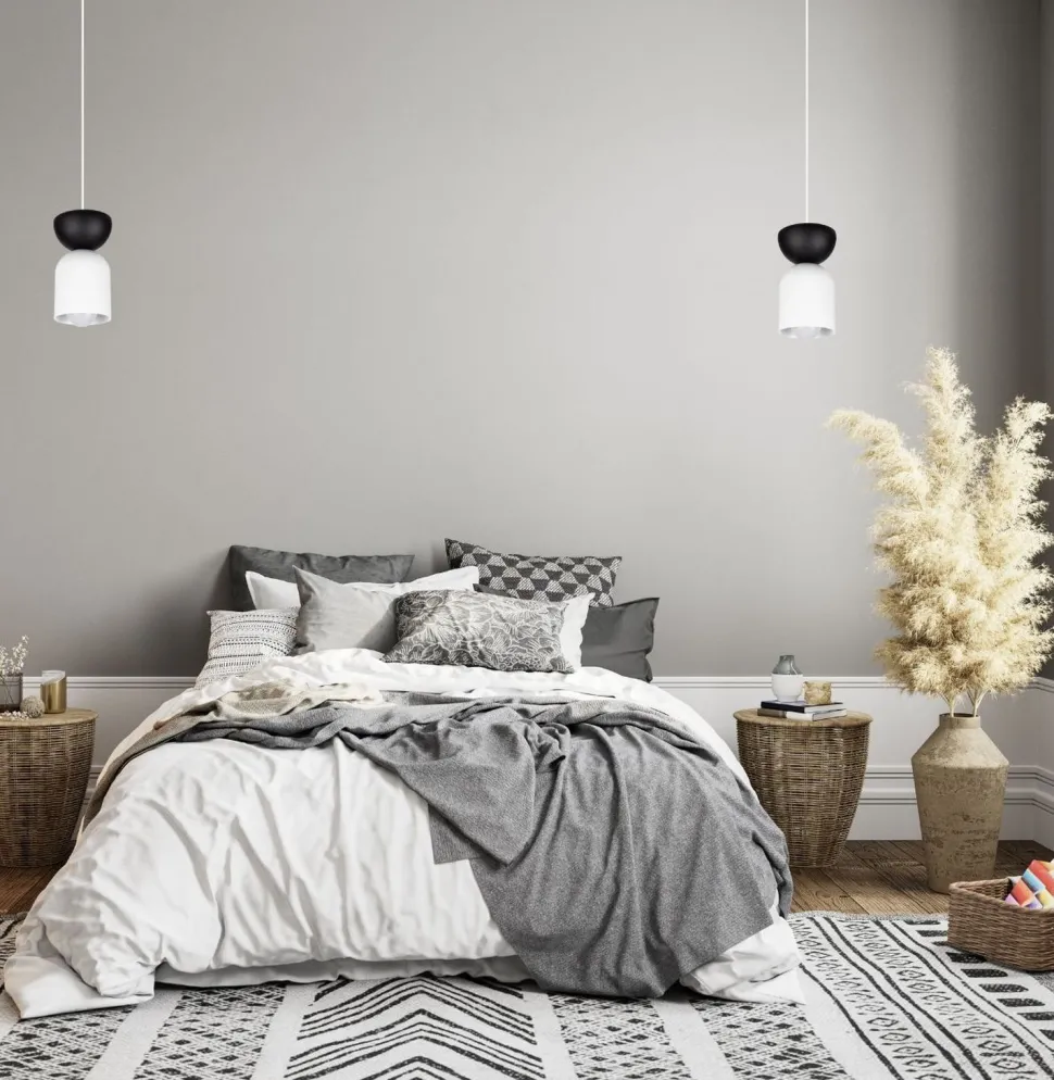 Minimalistische Hängelampe Weiß Schwarz E27 Ø11 cm rund