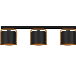 Moderne Deckenlampe Stoff Holz Metall E27 L:90 cm