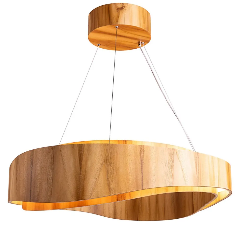 Moderne Hängelampe LED rund Ø 80 cm groß Teak Holz Furnier