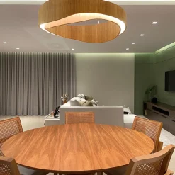 Moderne Hängelampe LED rund Ø 80 cm groß Teak Holz Furnier