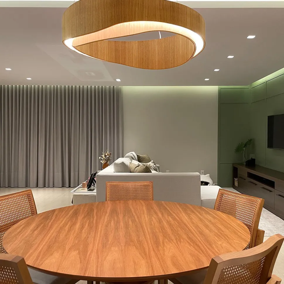 Moderne Hängelampe LED rund Ø 80 cm groß Teak Holz Furnier