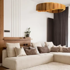 Moderne Hängelampe LED rund Ø 80 cm groß Teak Holz Furnier