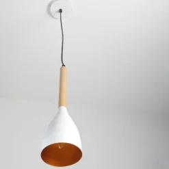 Moderne Pendelleuchte MUZA Weiß Metall Holz Gold