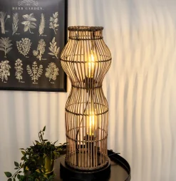 Moderne Stehlampe Bambus Natur Schwarz E27 60 cm 2-flmg