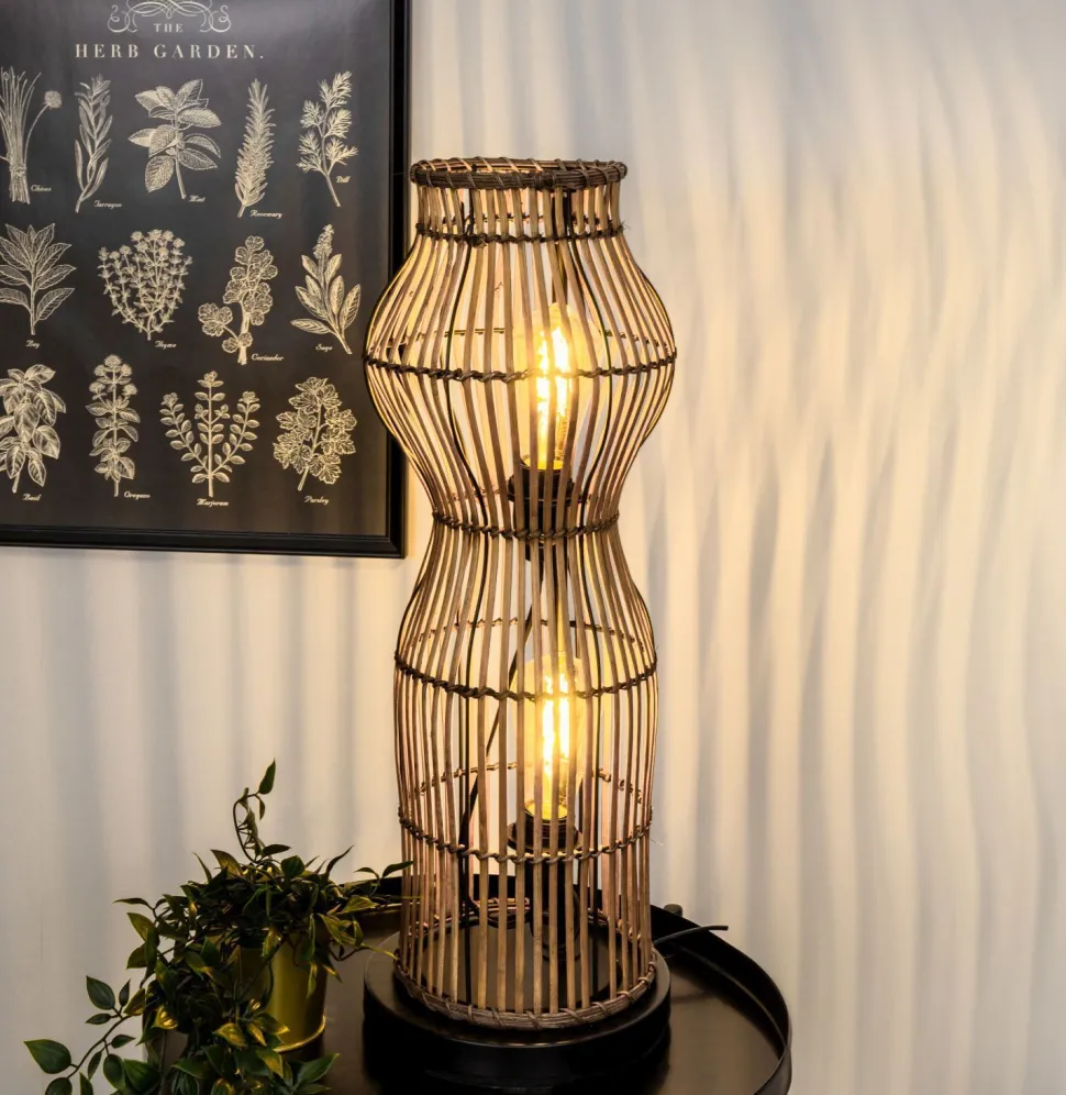 Moderne Stehlampe Bambus Natur Schwarz E27 60 cm 2-flmg