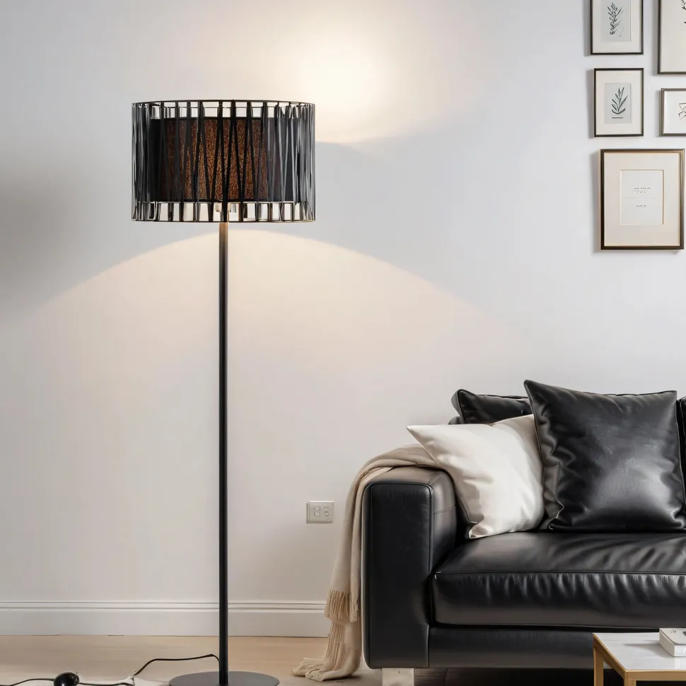 Moderne Stehlampe Schwarz Metall rund 145 cm