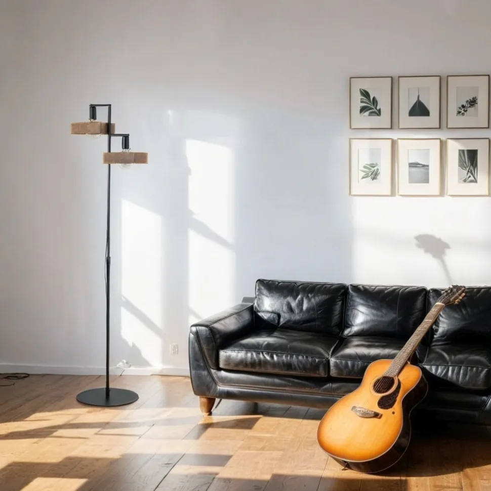 Moderne Stehlampe Schwarz Metall Holz Lesen 160 cm groß