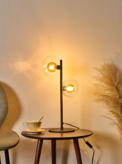 Moderne Tischlampe Glas Kugeln Grün Bernstein G9 48 cm