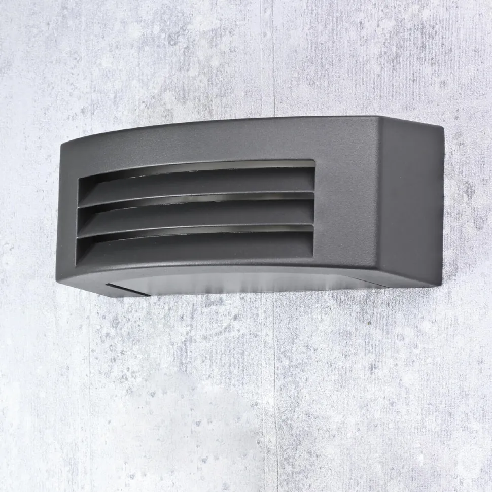 Moderne Wandaußenleuchte in grau mit Lamellen