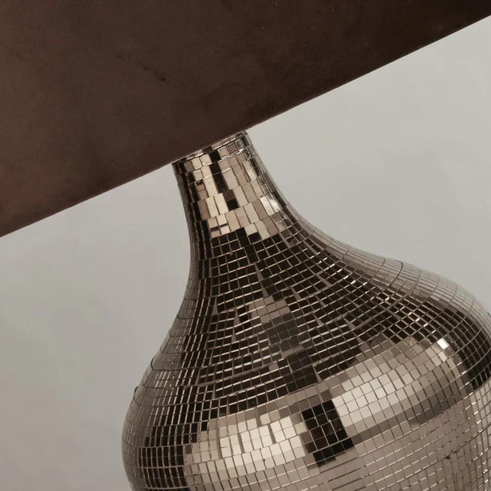 Nachttischlampe Braun E27 53,5 cm Ø 30 cm Glas Wildleder