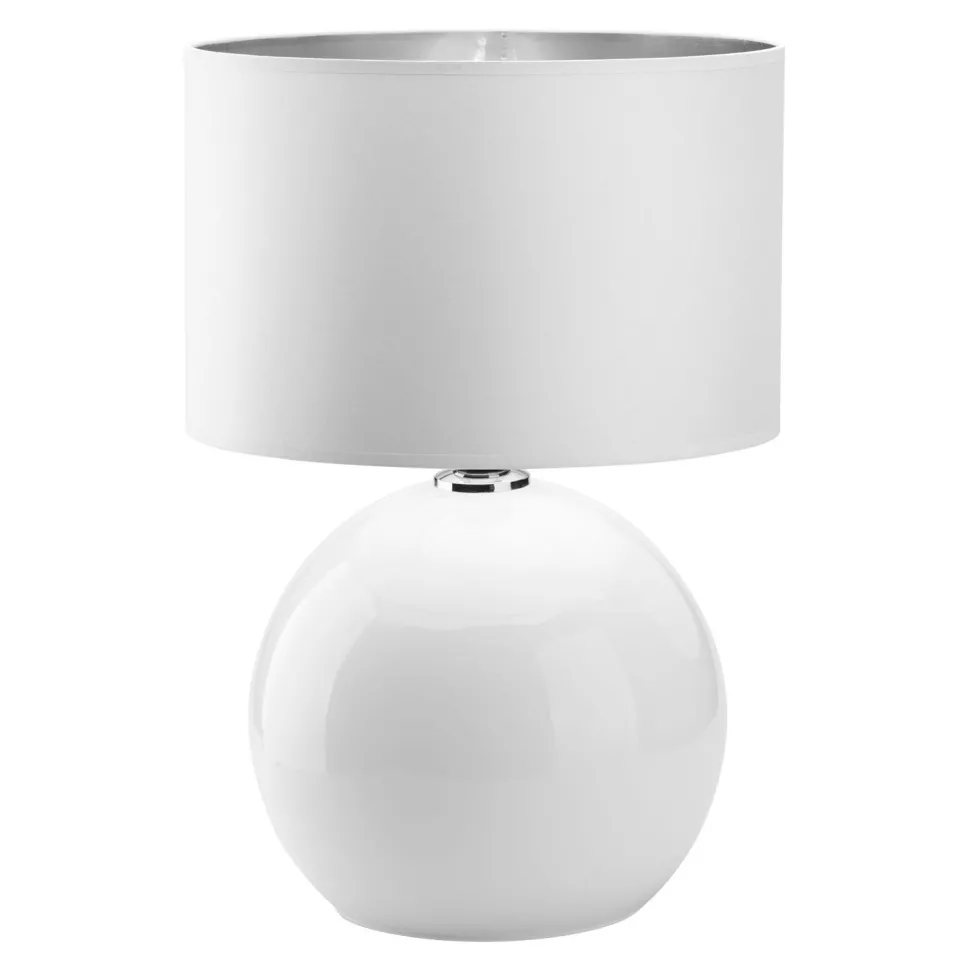 Nachttischlampe Glas Stoff Weiß Silber 54 cm groß