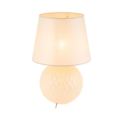 Nachttischlampe Glas Stoff 60 cm Klassisch E27 Ecru Beige
