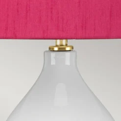 Nachttischlampe Keramik Stoff 64 cm E27 Weiß Pink