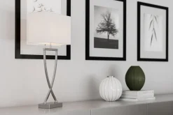 Nachttischlampe Metall Stoff 52 cm Chrom Weiß E27