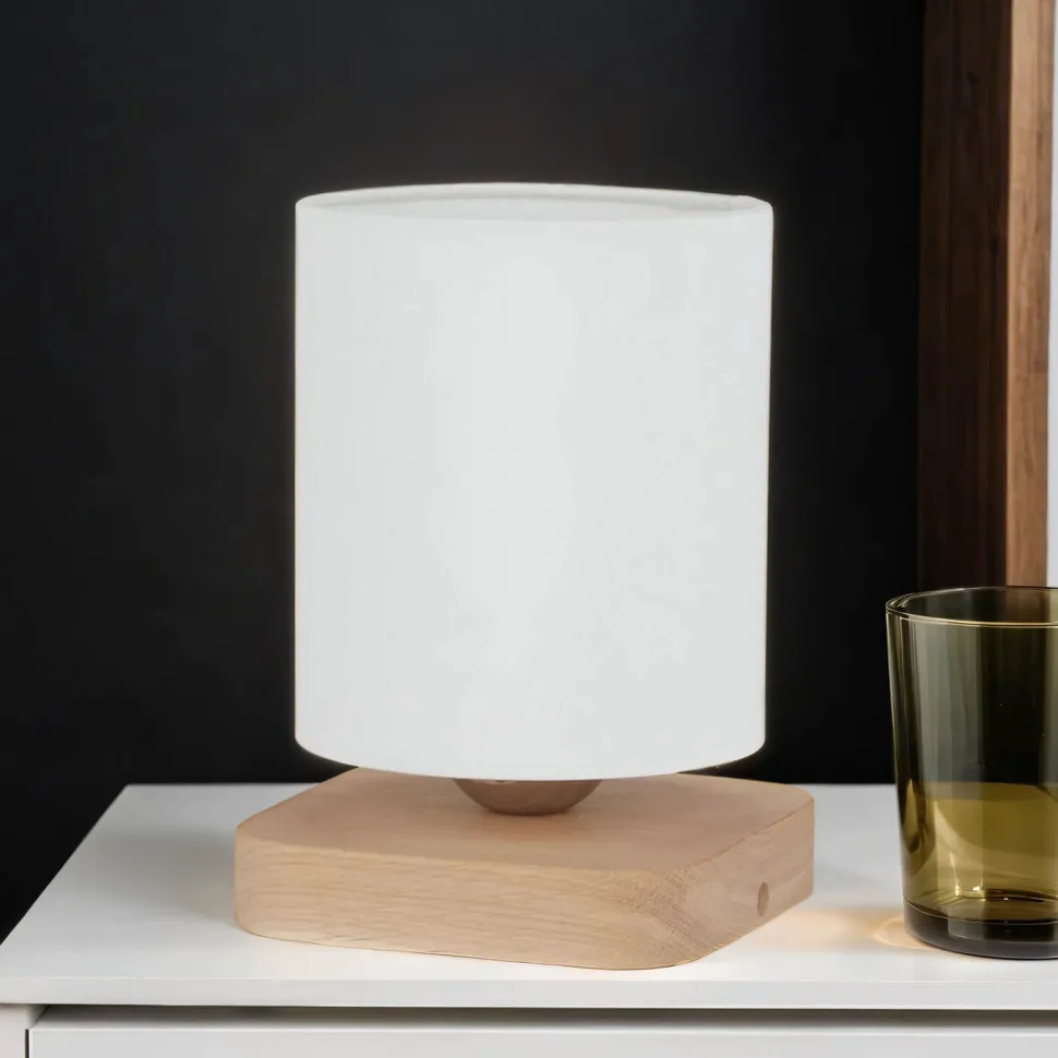 Nachttischlampe Modern Stoff Holz E27 20cm klein